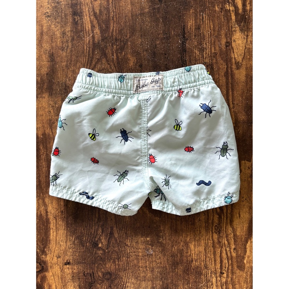 Baby Gap Mint Green Bug Print Swim Trunks Board Shorts 0-6 Months - Picture 2 of 5